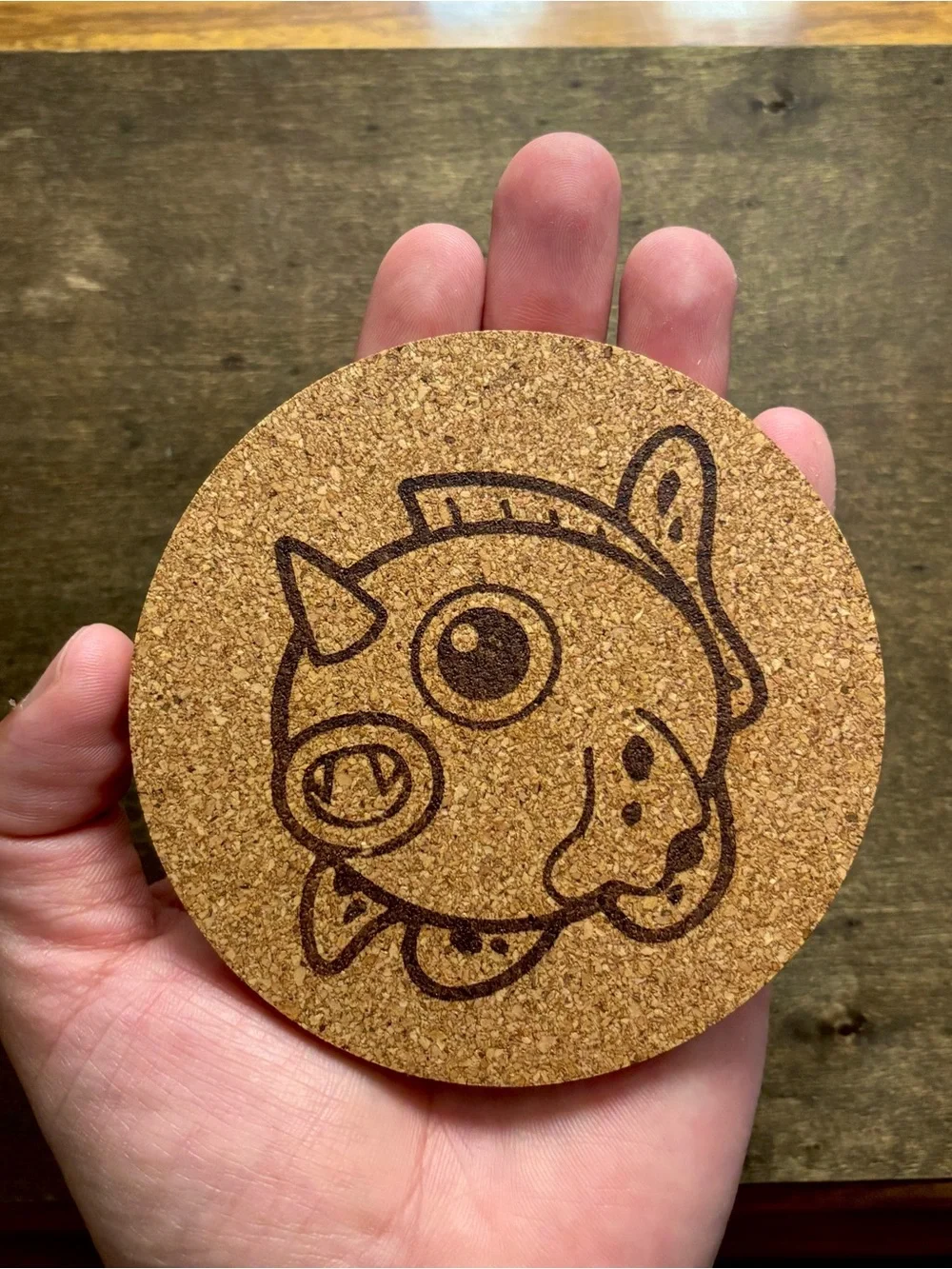 Pokemon Seaking Face Laser Engraved Cork Coaster